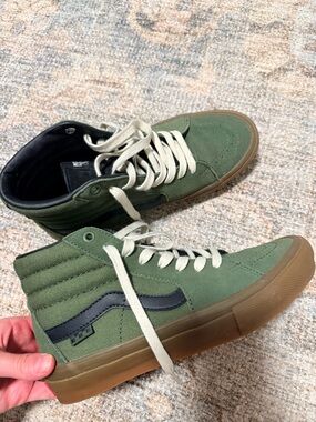 Vans High-Top Sneakers in Olive Green with Gum Sole